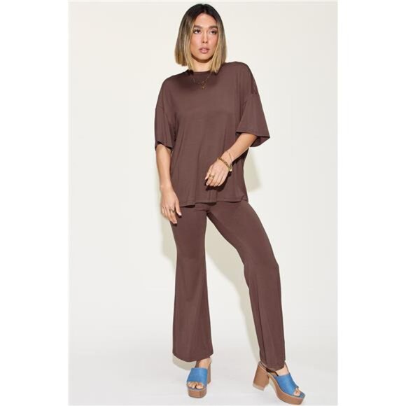 Basic Bae Full Size Bamboo Drop Shoulder T-Shirt and Flare Pants Set - Picture 14 of 16